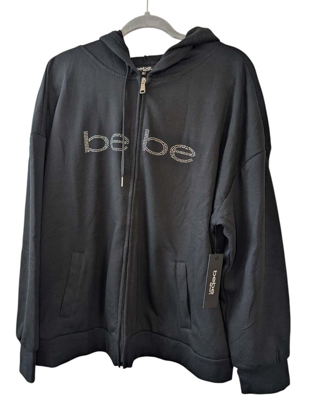 BEBE SPORT WOMEN'S BLACK MICROSTONE FULL ZIP UP FLEECE JACKET SIZE 2X
